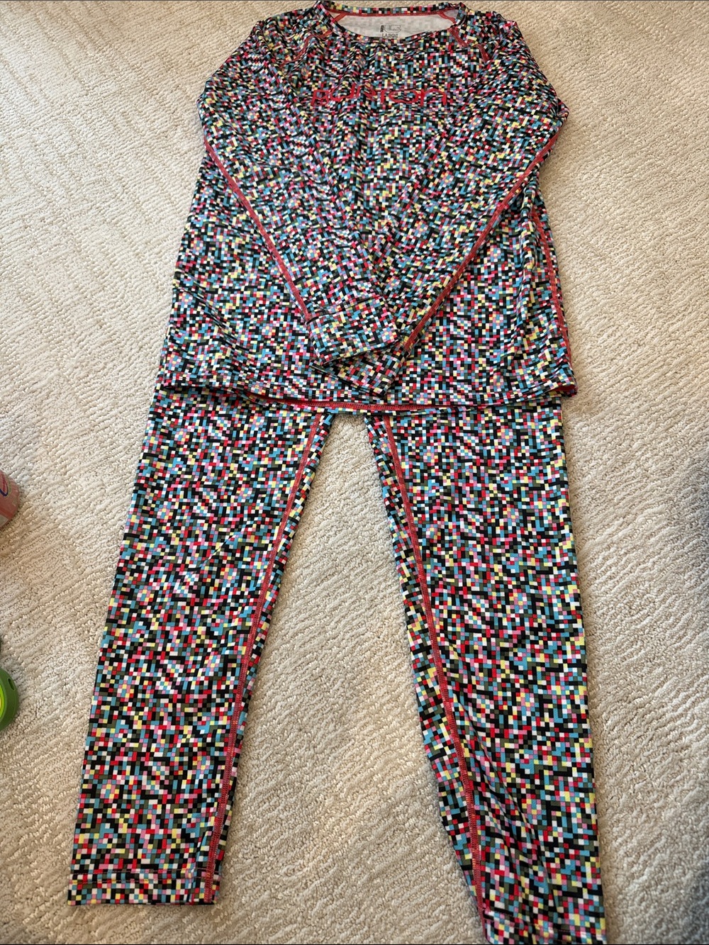 Burton Multicolor Pixel Base layer Set Leggings with Pink Trim Kids Large